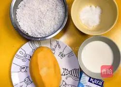Illustration of how to make Thai coconut milk and mango sticky rice 1