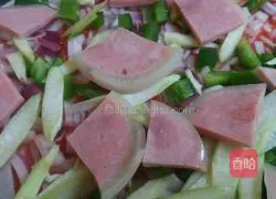 Illustration of homemade delicious asparagus elbow ham pizza 7