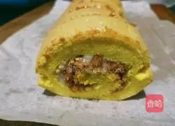 Illustration of how to make meat floss cake rolls 26