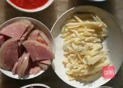 Illustration of homemade delicious asparagus elbow ham pizza 1