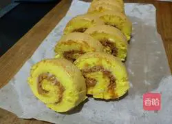 Illustration of how to make meat floss cake rolls 25
