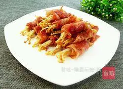Illustration of how to make bacon enoki mushroom rolls 11