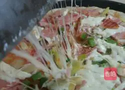 Illustration of homemade delicious asparagus and elbow ham pizza 9