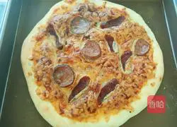 Double sausage thin-crust pizza Illustration of how to do it 10