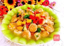 Illustration of how to make fried shrimps and rapeseed with colored peppers 12