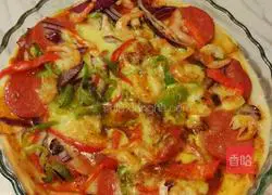 Illustration of how to make sausage and shrimp pizza with electric pan 9