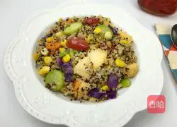 Illustration of how to make grilled quinoa rice with colorful fruits and vegetables 9