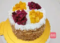 Simple fruit birthday cake with mango and dragon fruit recipe 8