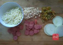 Illustration of homemade simple sausage corn pizza 2