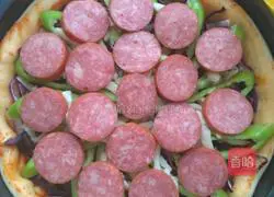 Illustration of homemade simple sausage and corn pizza 3