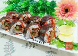 Illustration of how to make tuna, floss and kimbap 10