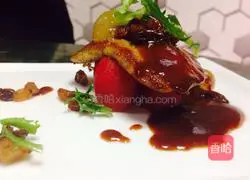 Illustration of French red wine foie gras with mango port raisins 13