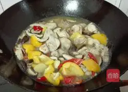 Illustration of Braised Chicken Nuggets with Double Peppers and Mushrooms 9