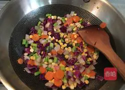 Illustration of how to make grilled quinoa rice with colorful fruits and vegetables 5