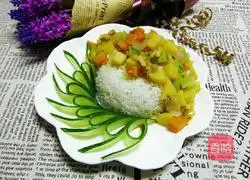 Illustration of how to make curry chicken rice 14