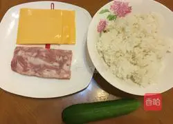 Illustration of how to make cheese and bacon rice balls 1