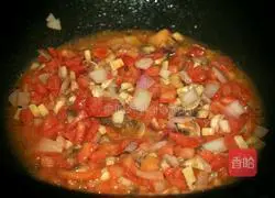 Illustration of how to make tomato and mushroom pasta 3