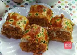 Illustration of how to make meat floss rolls with custard sauce 14