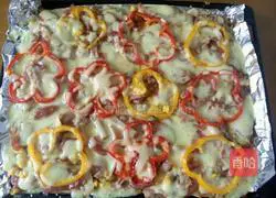 Illustration of how to make mushroom bacon honey ham sausage pizza 6