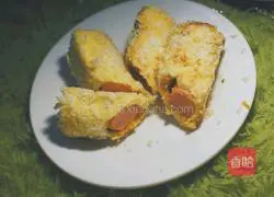 Illustration of how to make toasted pork floss and ham rolls 9