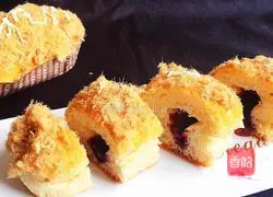 Illustration of how to make meat floss and blueberry bread 24