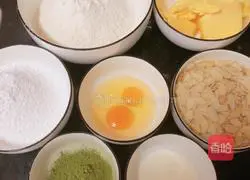 Illustration of how to make almond matcha cookies 1