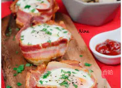 Illustration of how to make bacon toast and egg cups 6