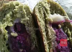 Illustration of how to make Matcha flavored mochi and purple sweet potato buns 12