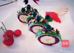 Illustration of how to make banana and purple sweet potato toast matcha rolls 9