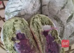 Illustration of how to make matcha flavored mochi and purple sweet potato buns 13