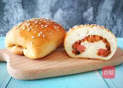 Illustration of how to make meat floss and ham bread 15