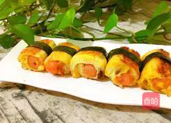 Illustration of how to make seaweed sausage toast rolls 8