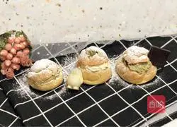 Illustration of how to make matcha cream puffs 25