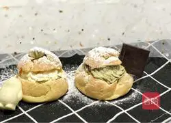 Illustration of how to make matcha cream puffs 24