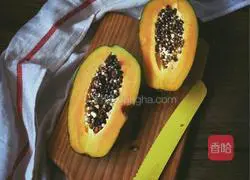 Illustration of how to make Hong Kong-style dessert papaya, coconut milk and sago 1