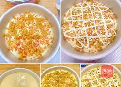 Illustration of how to make 8-inch chiffon cake with oil-free fried ham and floss 4