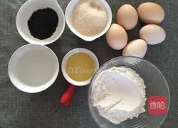 Black Illustration of how to make sesame chiffon cake 1