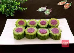 Illustration of how to make bitter melon stuffed with purple sweet potato 8