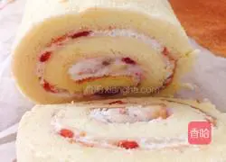 Strawberry Illustration of how to make cream cake roll 14
