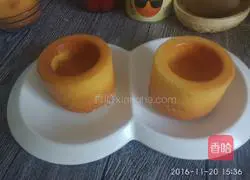 Illustration of how to make orange cream fruit cup cake 16