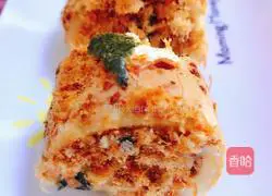 Illustration of making beef floss cake roll 24