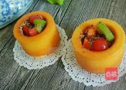Illustration of how to make orange cream fruit cup cake 20