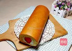 Illustration of how to make cream strawberry cake roll 17