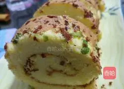 Illustration of how to make pumpkin onion and meat floss cake rolls 16
