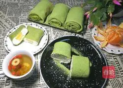 Illustration of how to make matcha honey bean towel roll 16