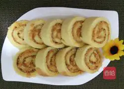 Illustration of how to make meat floss cake rolls 16