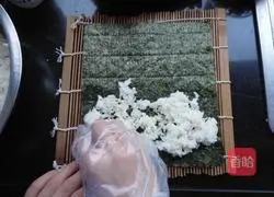 Illustration of how to make salad meat floss sushi roll 6