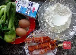 Illustration of home-style egg-filled pancakes and meat rolls 1