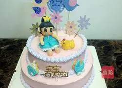 Illustration of how to decorate a double-layered light cream cake with fondant 12