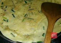 Illustration of how to make chives, ham and egg pancakes 2